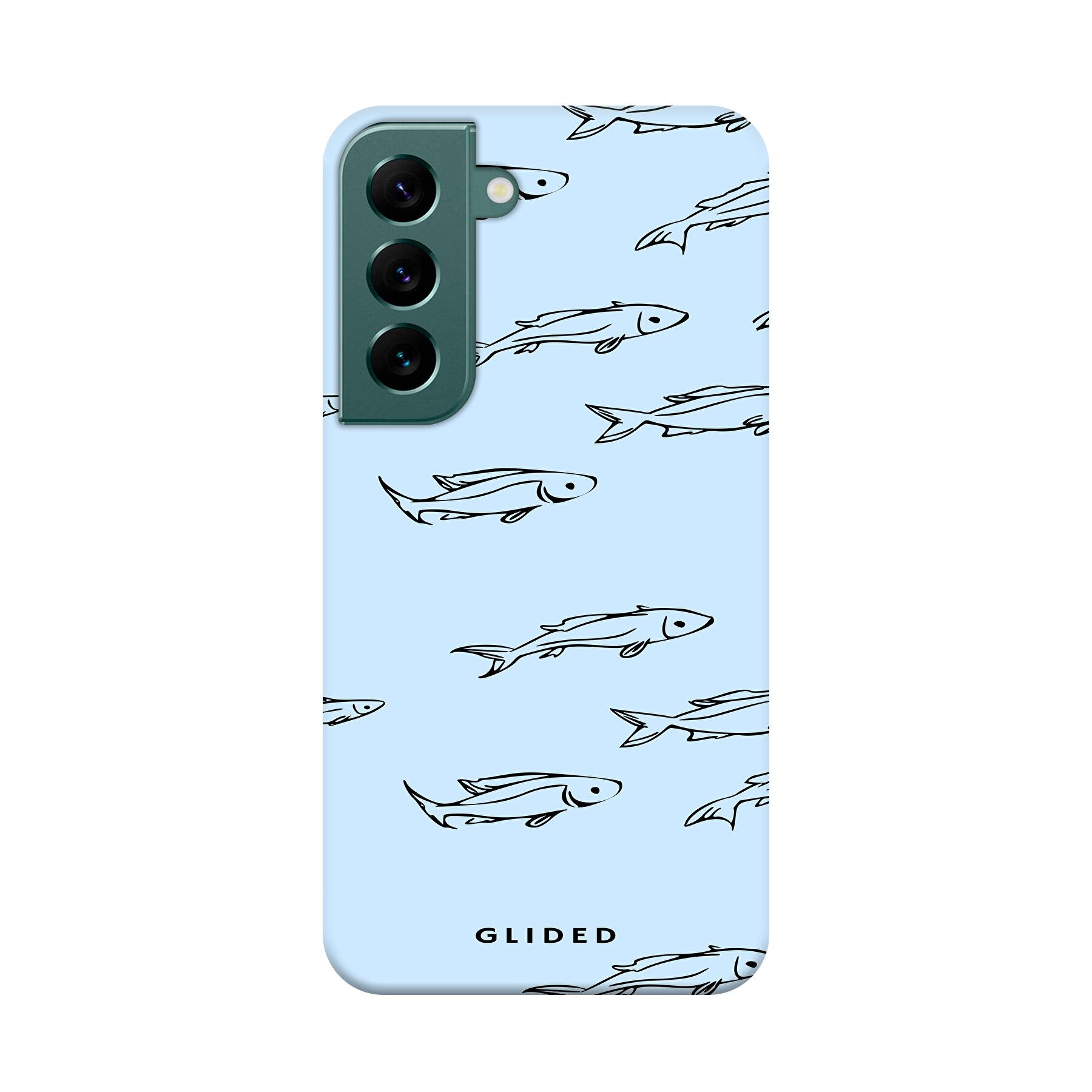 Fishy Handyhülle für Samsung Galaxy S22 mit süßen kleinen Fischen auf einem bunten Hintergrund, bietet Schutz und Stil.